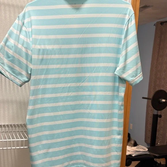 Under Armour Aqua and White Striped Polo - black logo - Picture 8 of 8